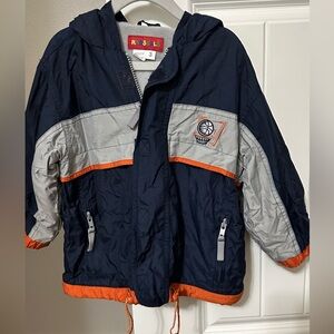 Boys Kids Vintage Navy and Gray Jacket with Orange Accents Sz 3yrs